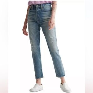 Lucky Brand Drew Distressed High-Rise Mom Jeans Marine 8